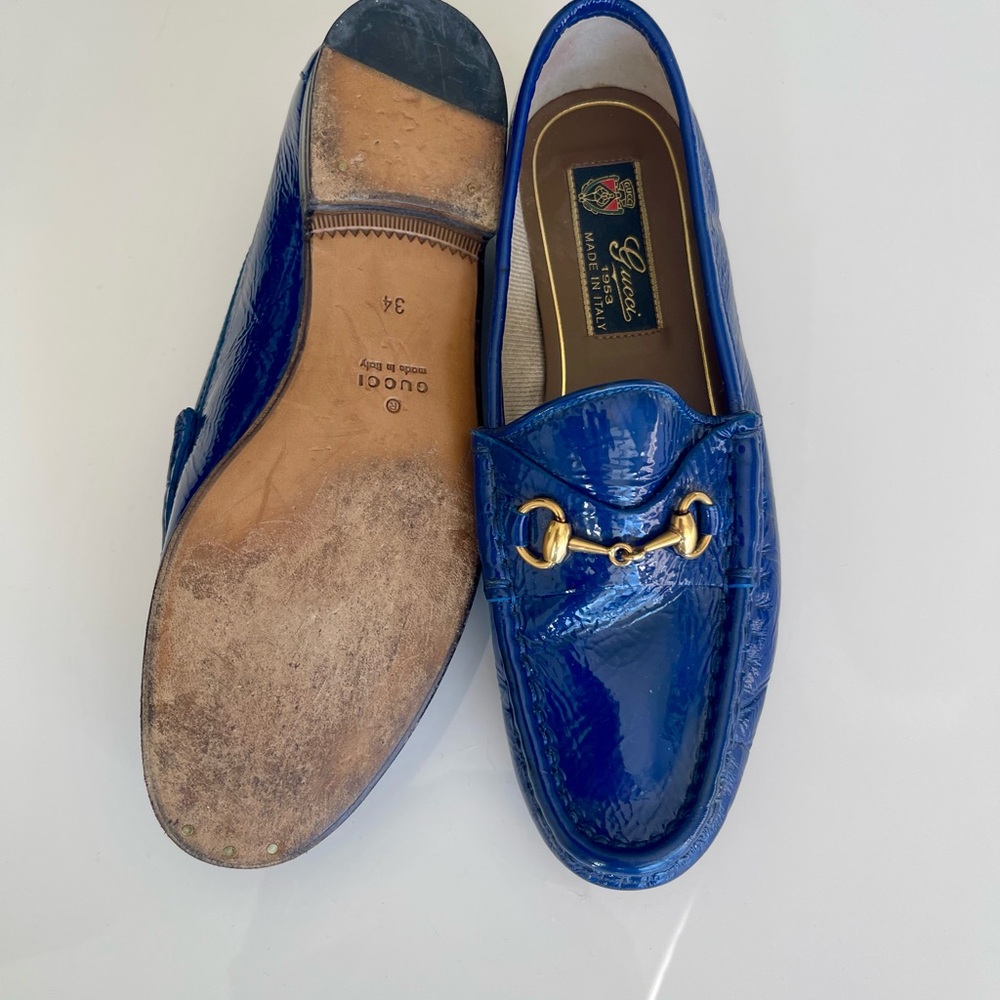 Gucci Blue Patent Leather 1953 Horsebit Slip On Loafers Size 34 - Picture 6 of 7